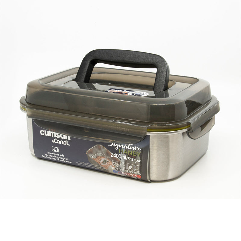 Cuitisan Signature Handy - Recipiente Rectangular 2.4L en Cromosteel con Asa. Apto Microondas