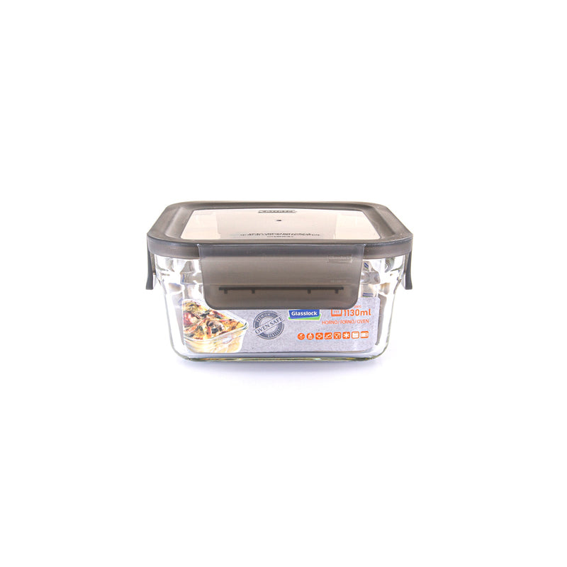 Glasslock Oven Smart - Recipiente Cuadrado en Vidrio Templado, Apto Horno, 1130 ml