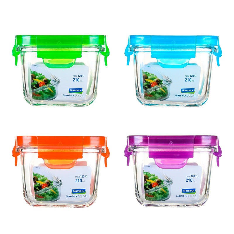 Pack 4 Recipientes Herméticos Glasslock Classic Microondas 210 ml. 4 Colores