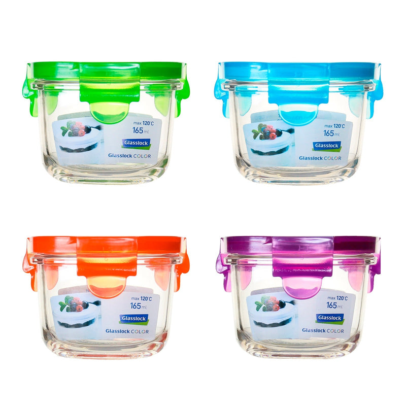 Pack 4 Recipientes Herméticos Glasslock Classic Microondas 165ml. 4 Colores