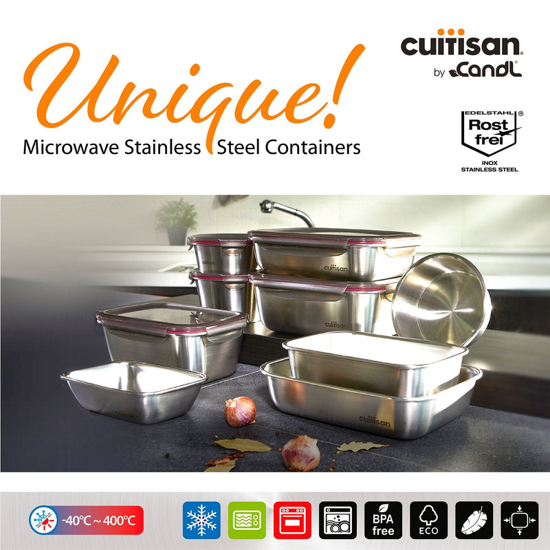 Cuitisan Flora Handy - Recipiente Hermético 2.8L en Acero Inoxidable. Apto Microondas