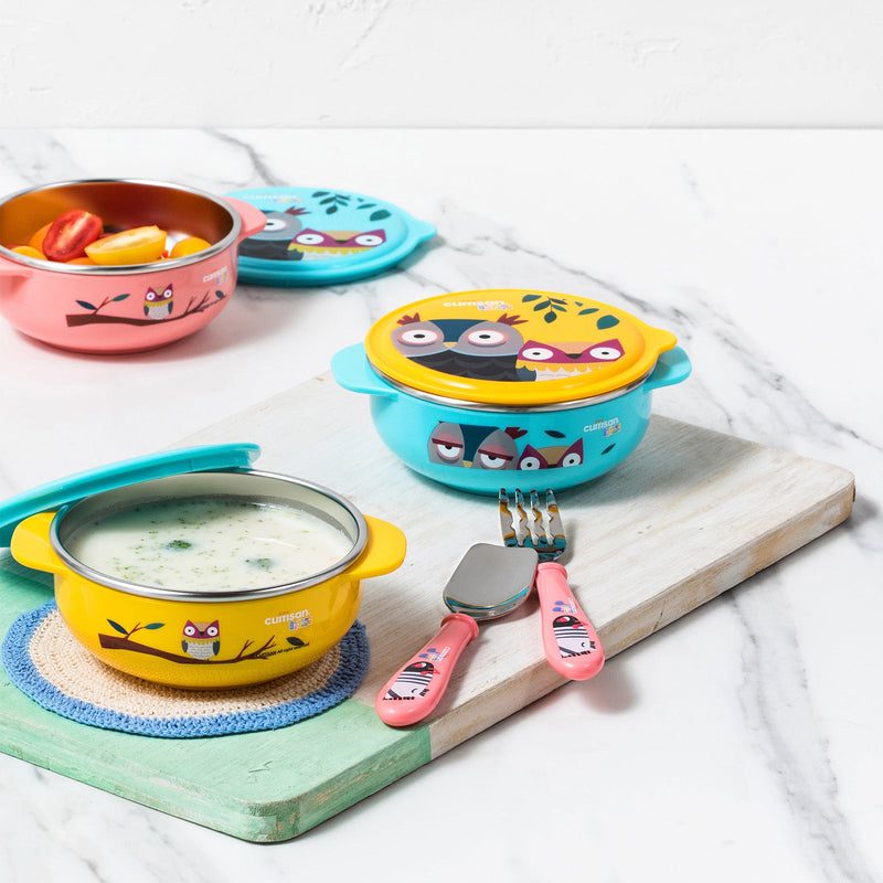Cuitisan Baby - Recipiente Bowl Infantil en Acero Inoxidable con Tapa. Apto Microondas, 0.4L