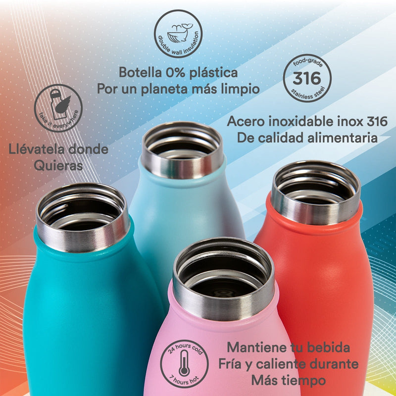 Botella Térmica RunBott City 350 ml. Doble Capa de Acero Inoxidable 316. Cero Plásticos, Amarillo