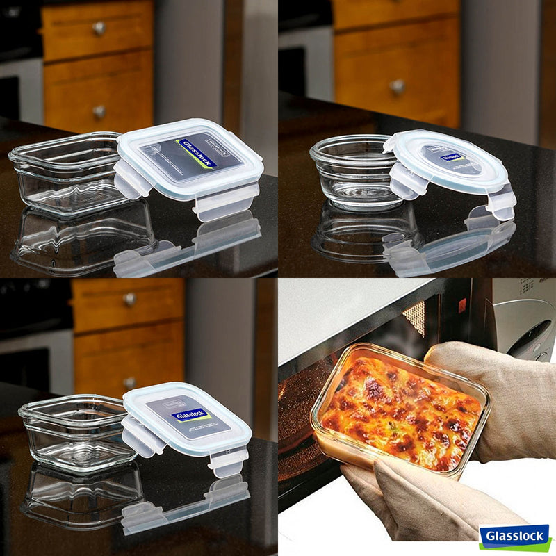 Glasslock GL-531 - Set de 3 Recipientes Redondos Vidrio Templado Oven Safe
