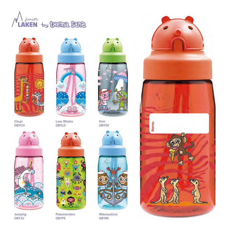 LAKEN OBY - Botella de Agua Infantil 0.45L en Tritán con Boquilla de Silicona. Ovni