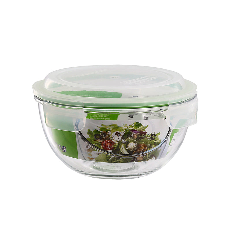 Conjunto de 2 Ensaladeras con Tapa Hermética en Vidrio Sódico-Cálcico. 1L+2L