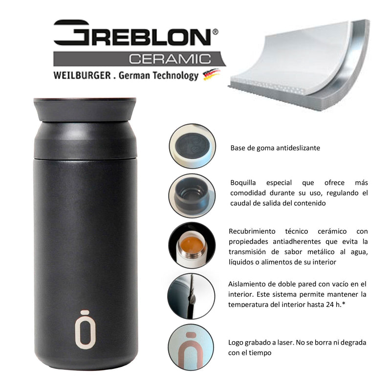 RUNBOTT Coffee - Vaso Térmico 350 ml en Acero Inoxidable con Interior Cerámico. Indigo
