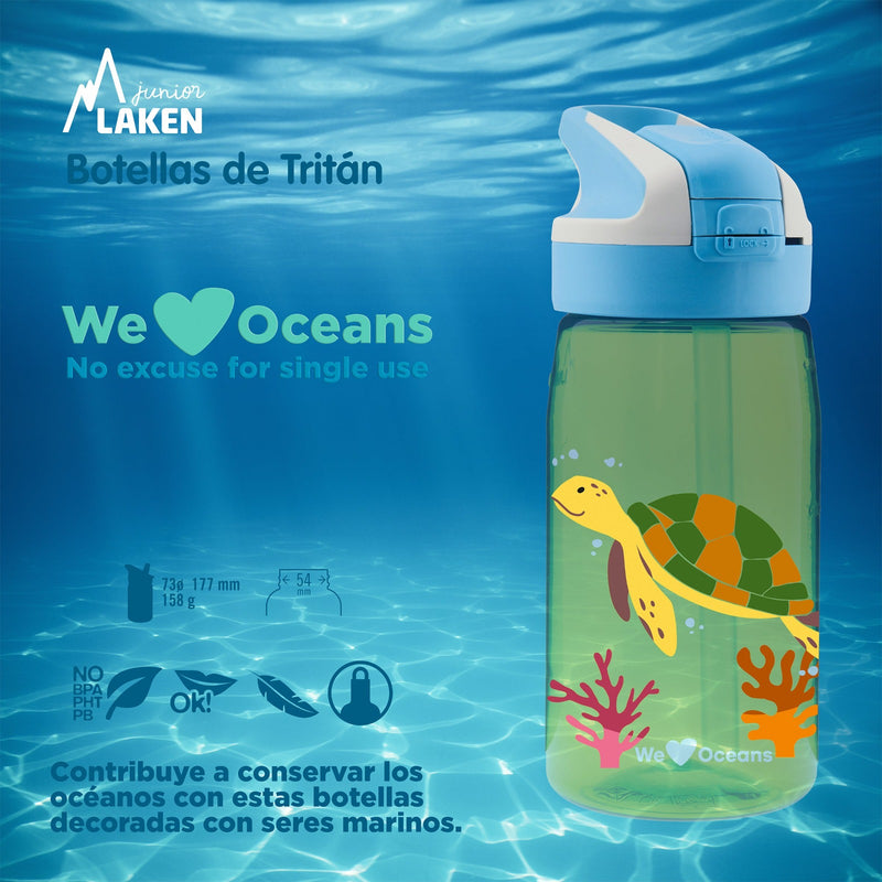 LAKEN We Love Oceans - Botella de Agua Infantil 0.45L en Tritán. Turtu