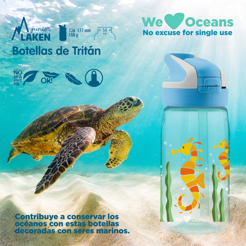 LAKEN We Love Oceans - Botella de Agua Infantil 0.45L en Tritán. Caballito