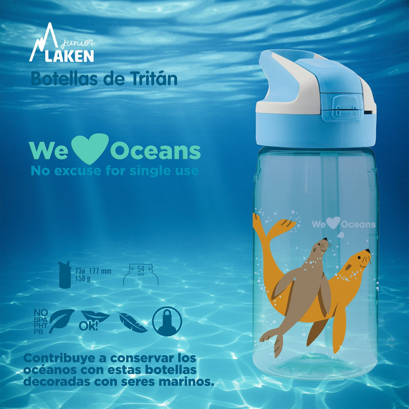 LAKEN We Love Oceans - Botella de Agua Infantil 0.45L en Tritán. Fokis