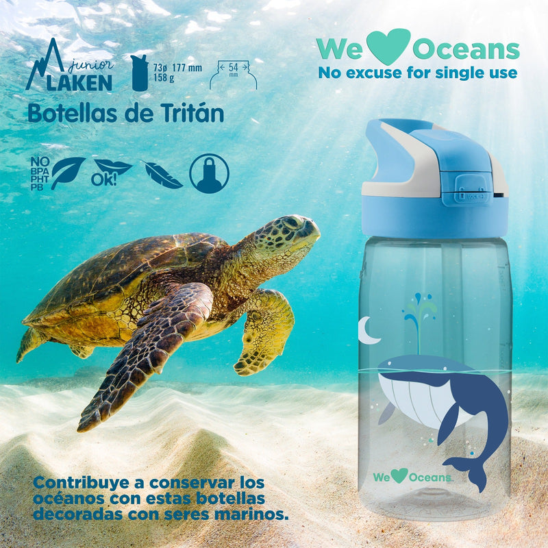 LAKEN We Love Oceans - Botella de Agua Infantil 0.45L en Tritán. Ballena