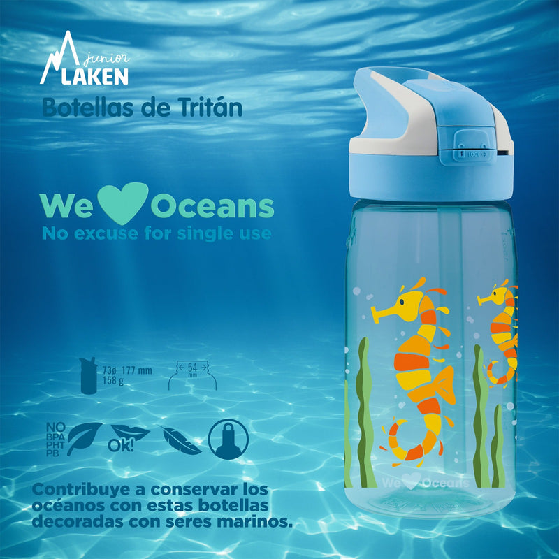 LAKEN We Love Oceans - Botella de Agua Infantil 0.45L en Tritán. Caballito