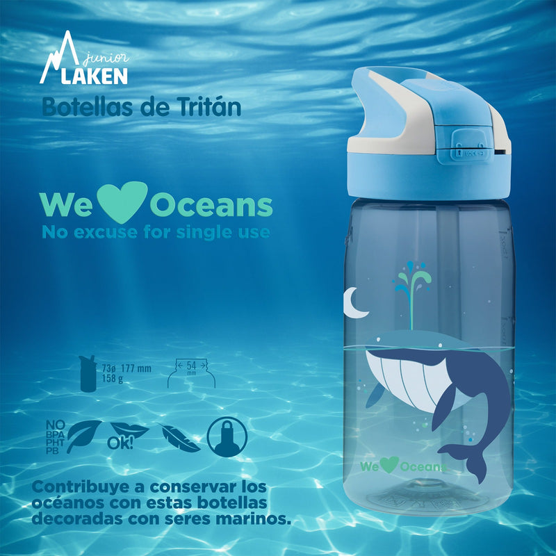 LAKEN We Love Oceans - Botella de Agua Infantil 0.45L en Tritán. Ballena