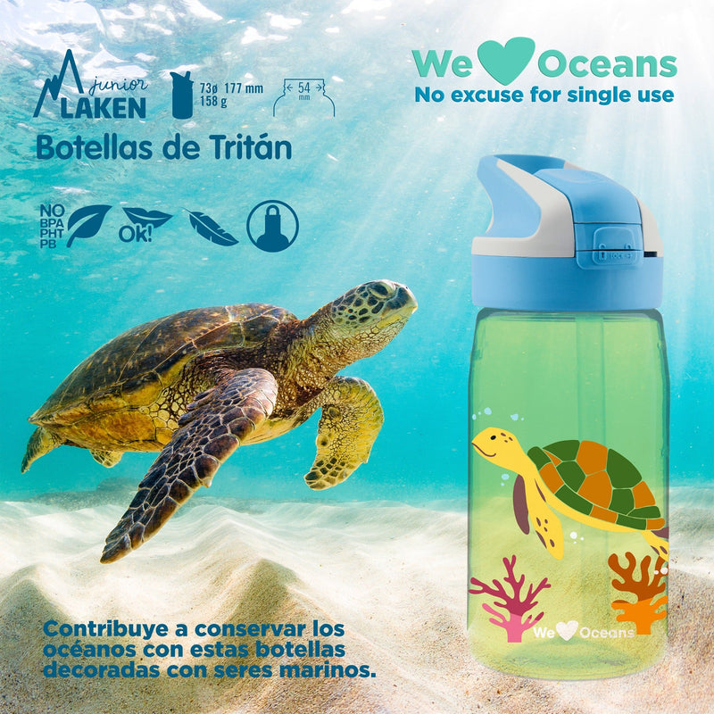LAKEN We Love Oceans - Botella de Agua Infantil 0.45L en Tritán. Turtu