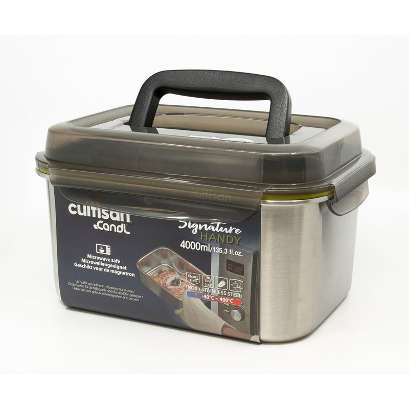Cuitisan Signature Handy - Recipiente Rectangular 4L en Cromosteel con Asa. Apto Microondas