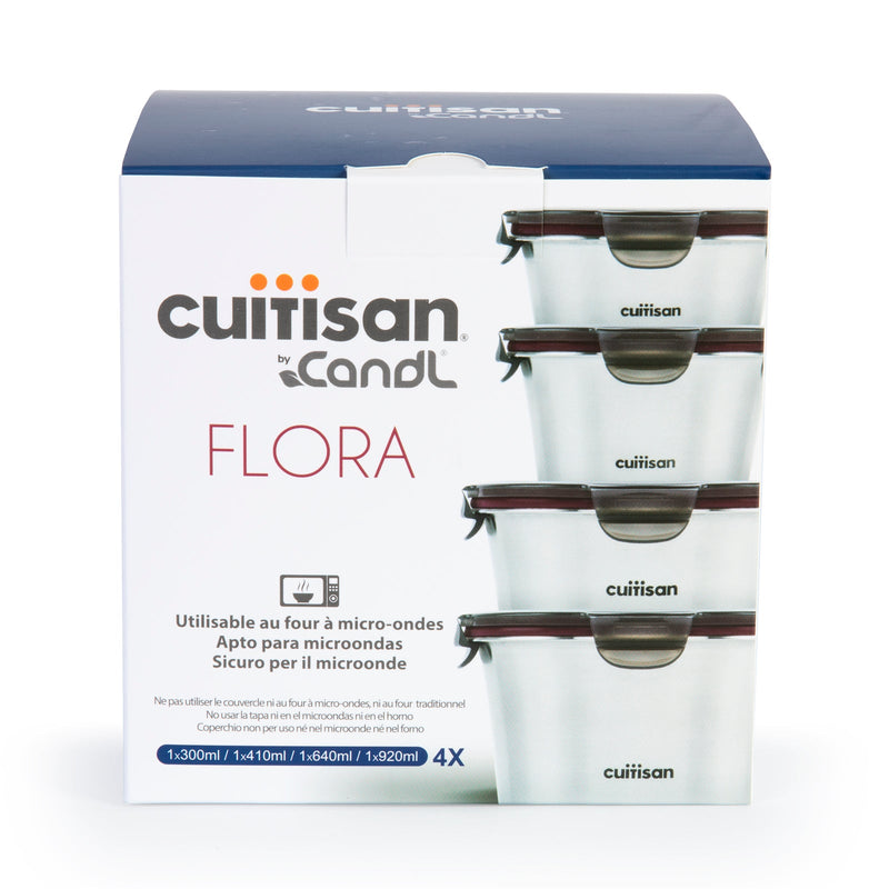 Cuitisan Flora - Lote de 4 Recipientes Redondos en Acero Inoxidable. Aptos Microondas