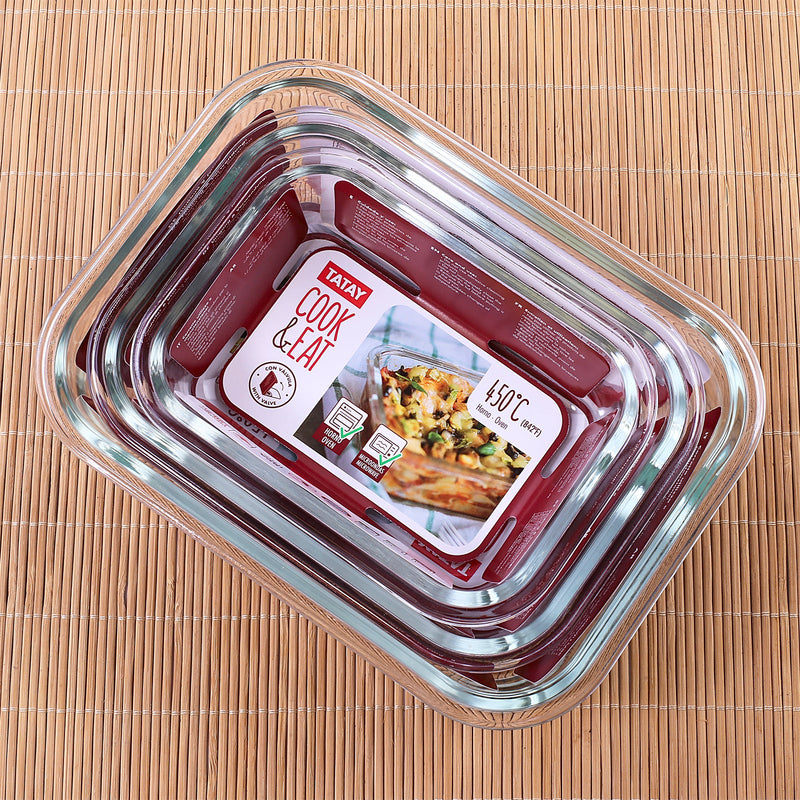 TATAY Cook & Eat - Recipiente Hermético Rectangular de 2.2L en Vidrio Apto Horno