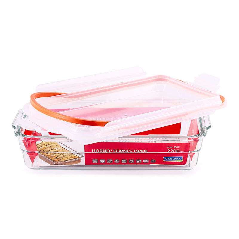 Glasslock  OCRP-220-1 - Bandeja Horno Vidrio Templado 2200 ml  BAKEAWARE Oven Safe