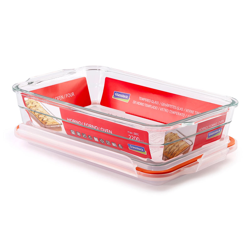 Glasslock  OCRP-220-1 - Bandeja Horno Vidrio Templado 2200 ml  BAKEAWARE Oven Safe