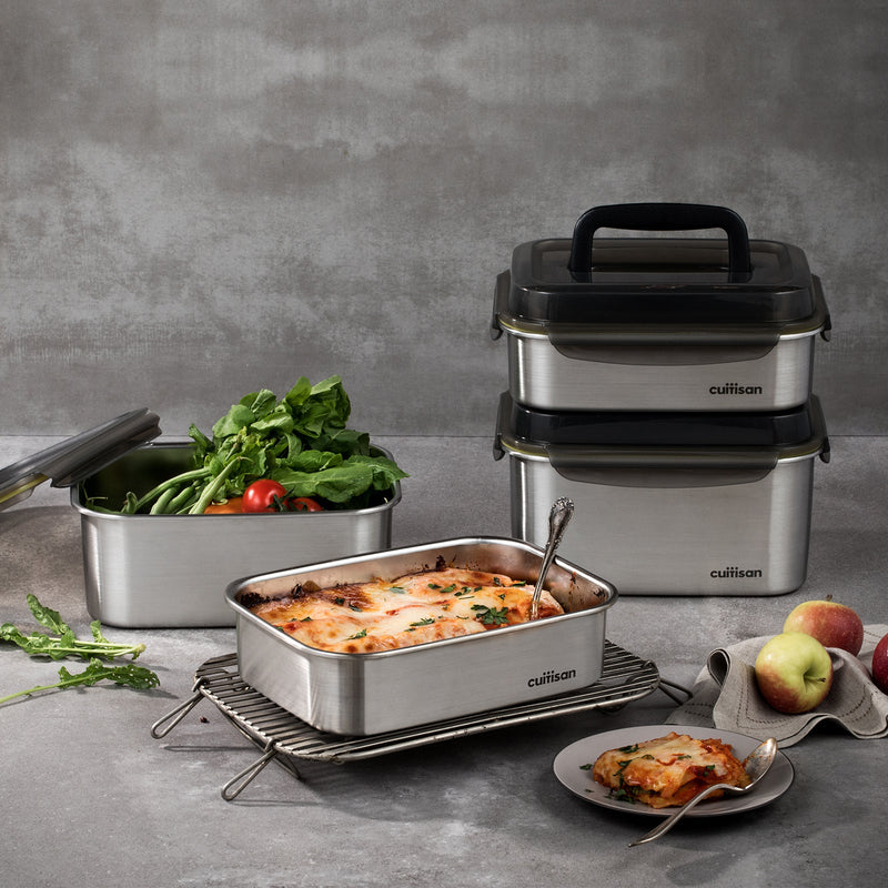 Cuitisan Signature Handy - Recipiente Rectangular 3.3L en Cromosteel con Asa. Apto Microondas