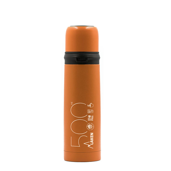 LAKEN - Termo para Líquidos 0.5L en Acero Inoxidable con Tapón Vaso. Naranja