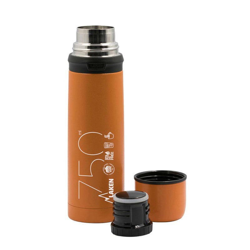 LAKEN - Termo para Líquidos 0.75L en Acero Inoxidable con Tapón Vaso. Naranja