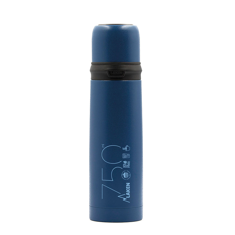 LAKEN - Termo para Líquidos 0.75L en Acero Inoxidable con Tapón Vaso. Azul