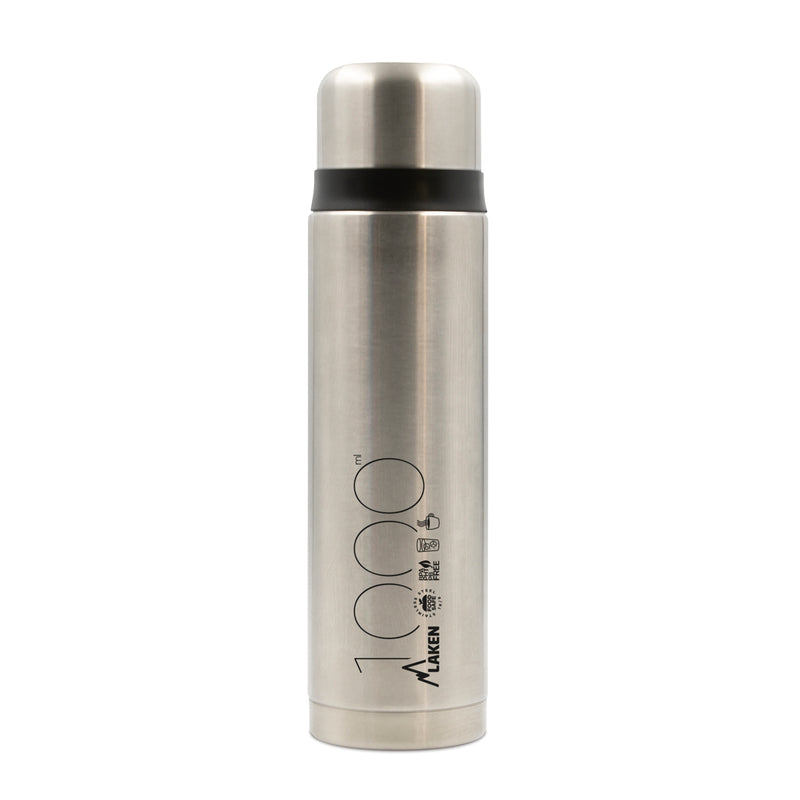 LAKEN - Termo para Líquidos 1L en Acero Inoxidable con Tapón Vaso. Plata