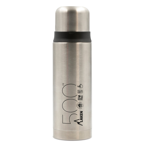 LAKEN - Termo para Líquidos 0.5L en Acero Inoxidable con Tapón Vaso. Plata