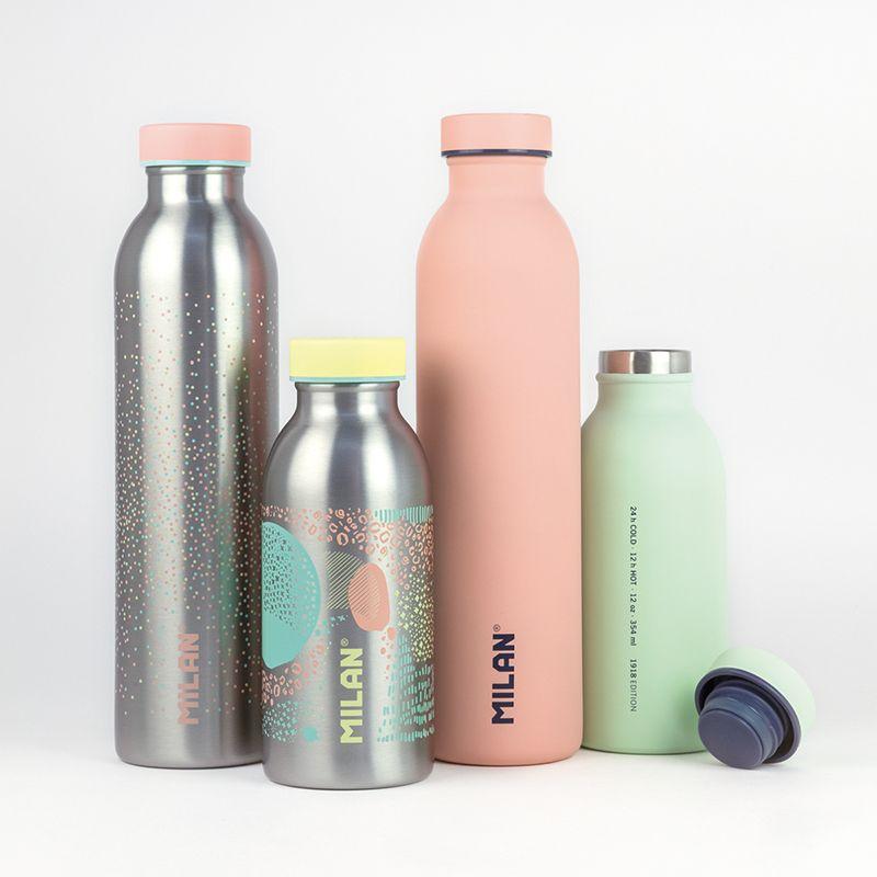 MILAN Silver - Botella Térmica Reutilizable 0.6L en Acero Inoxidable. Rosa