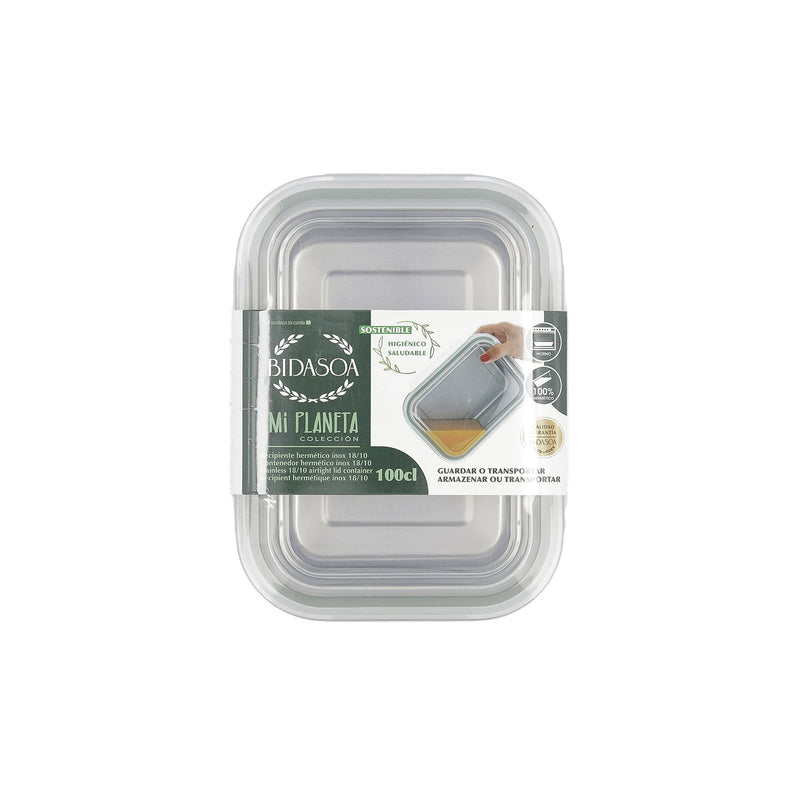 BIDASOA Mi Planeta - Recipiente Rectangular 1L Acero Inoxidable. Apto Horno