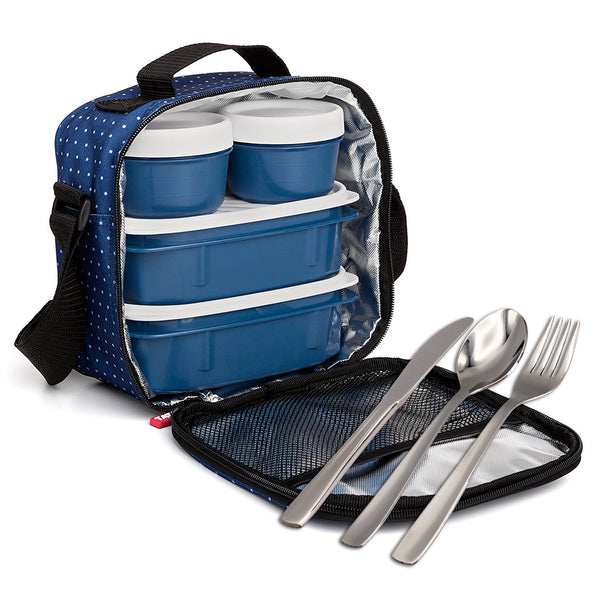 TATAY Kit Bolsa Térmica Porta Alimentos Urban Food y Cubiertos Niquel-Free, Dots Blue