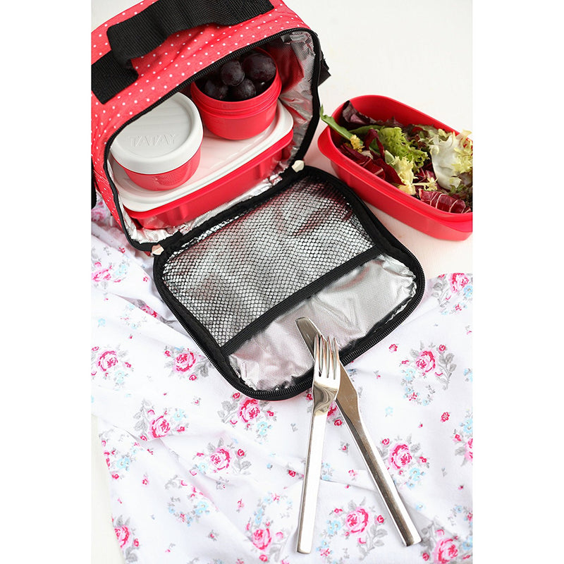 TATAY Urban Food Casual - Bolsa Térmica Porta Alimentos 3L con Recipientes, Dots Red