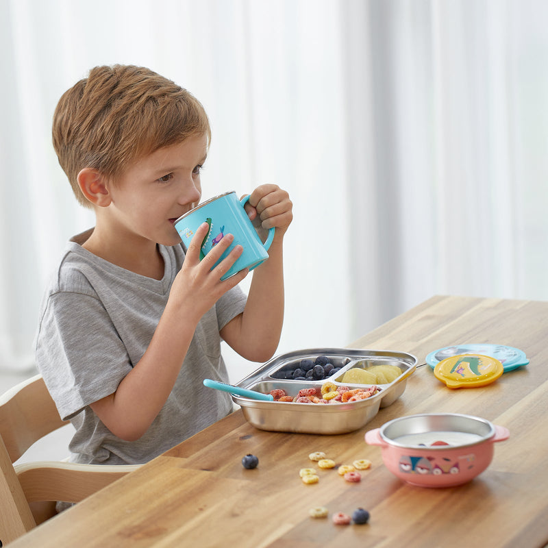 Cuitisan Baby - Taza Infantil en Acero Inoxidable con Tapa. Apto Microondas, 0.4L
