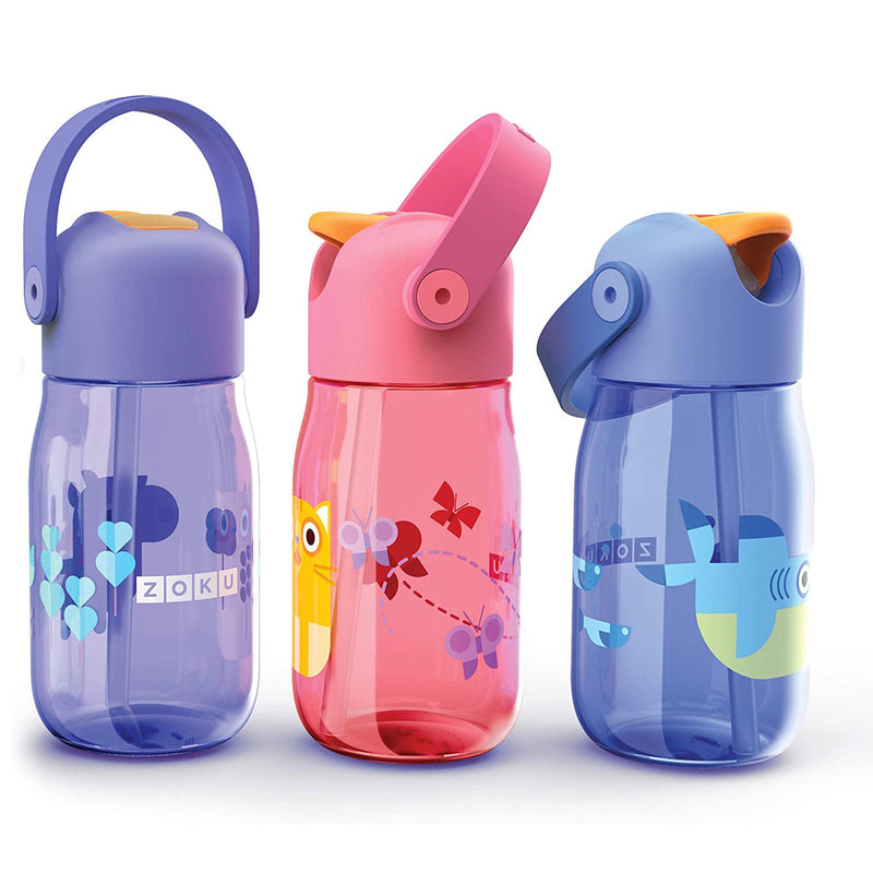 ZOKU Kids Flip Straw - Botella de Infantil 0.4L en Tritán con Pajita. Gato