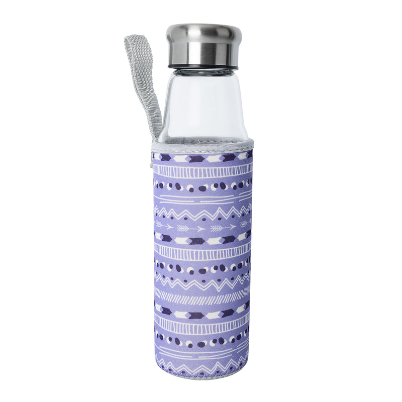 IRIS Boho - Botella de Agua 0.55L en Vidrio con Funda Neopreno, Lila