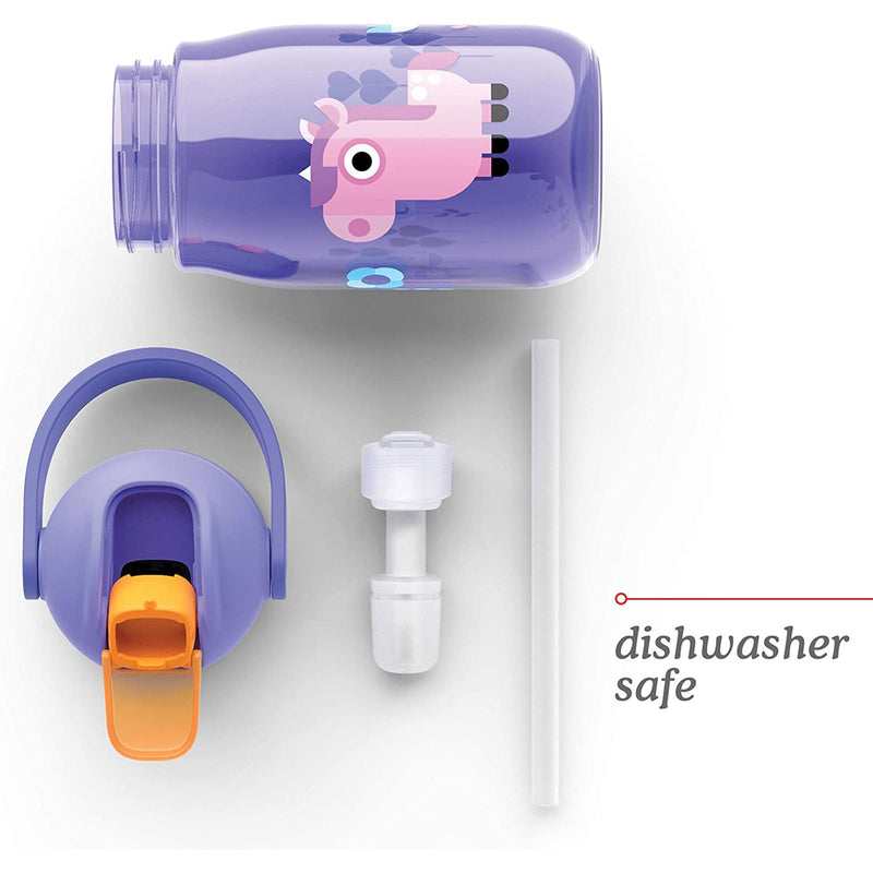 ZOKU Kids Flip Straw - Botella de Infantil 0.4L en Tritán con Pajita. Gato