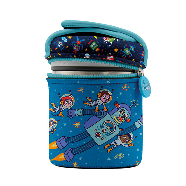 LAKEN Space Robot - Termo para Sólidos Infantil 1L en Acero Inoxidable. Incluye Recipientes