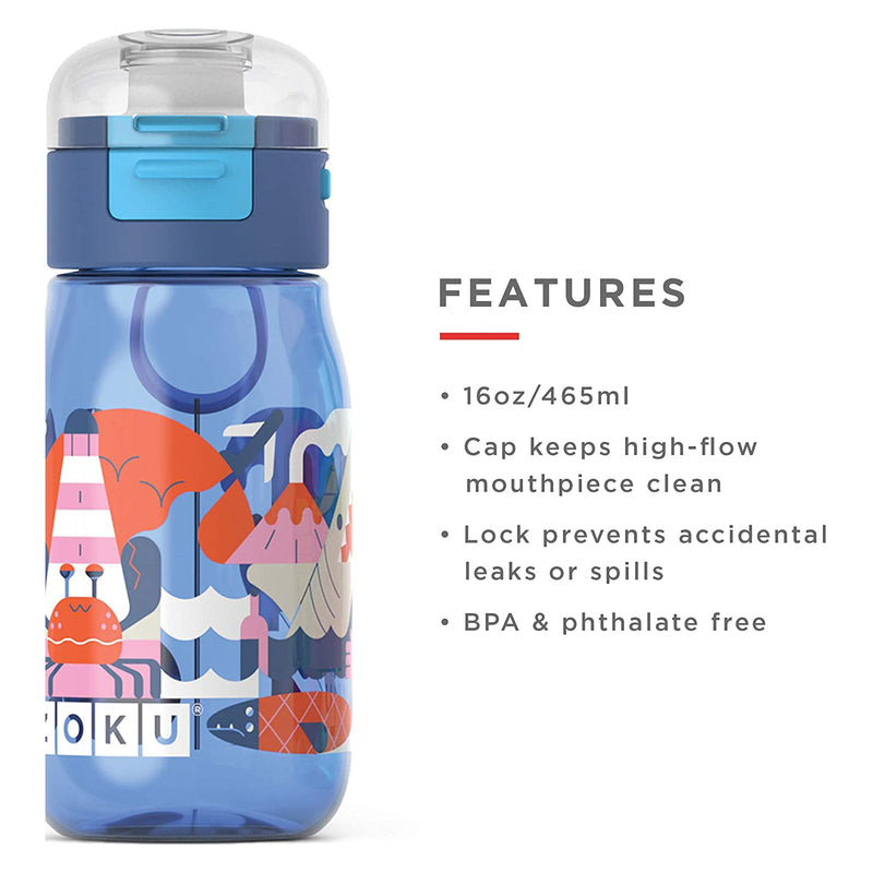 ZOKU Kids Flip Gulp - Botella de Infantil 0.45L en Tritán con Tapa. Azul