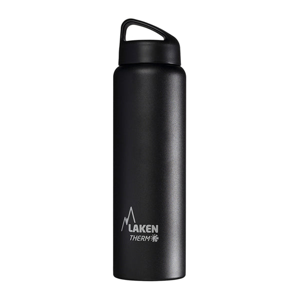 LAKEN Classic - Botella Térmica de Boca Ancha 1L en Acero Inoxidable. Negro