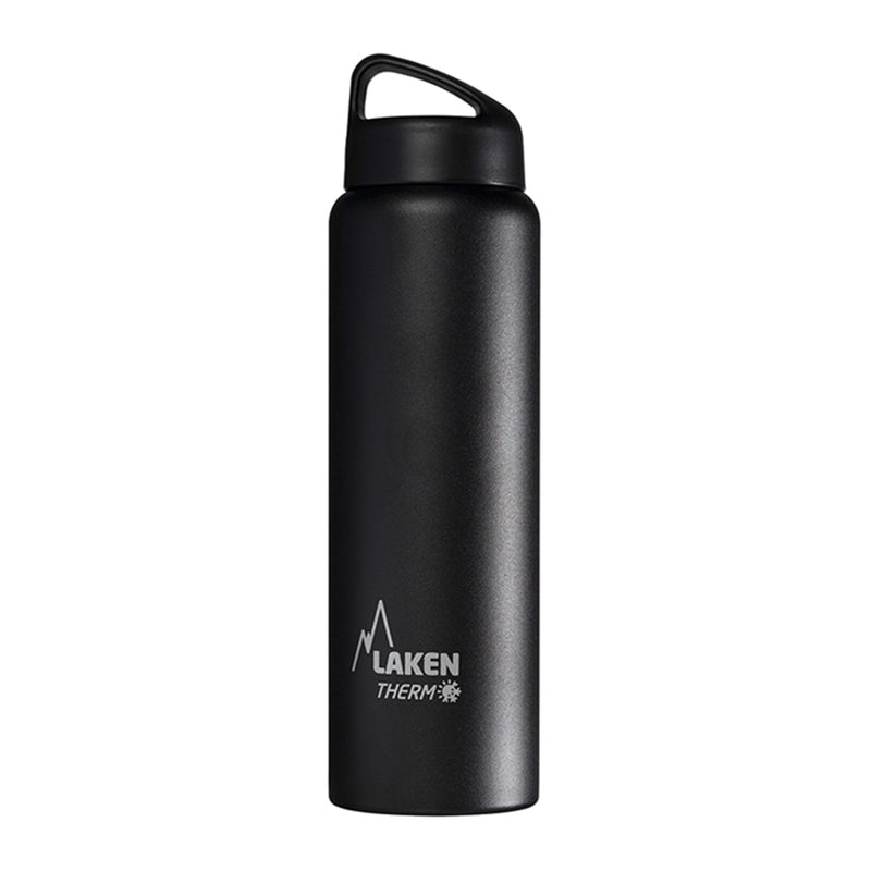 LAKEN Classic - Botella Térmica de Boca Ancha 1L en Acero Inoxidable. Negro