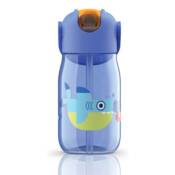 ZOKU Kids Flip Straw - Botella de Infantil 0.4L en Tritán con Pajita. Tiburón