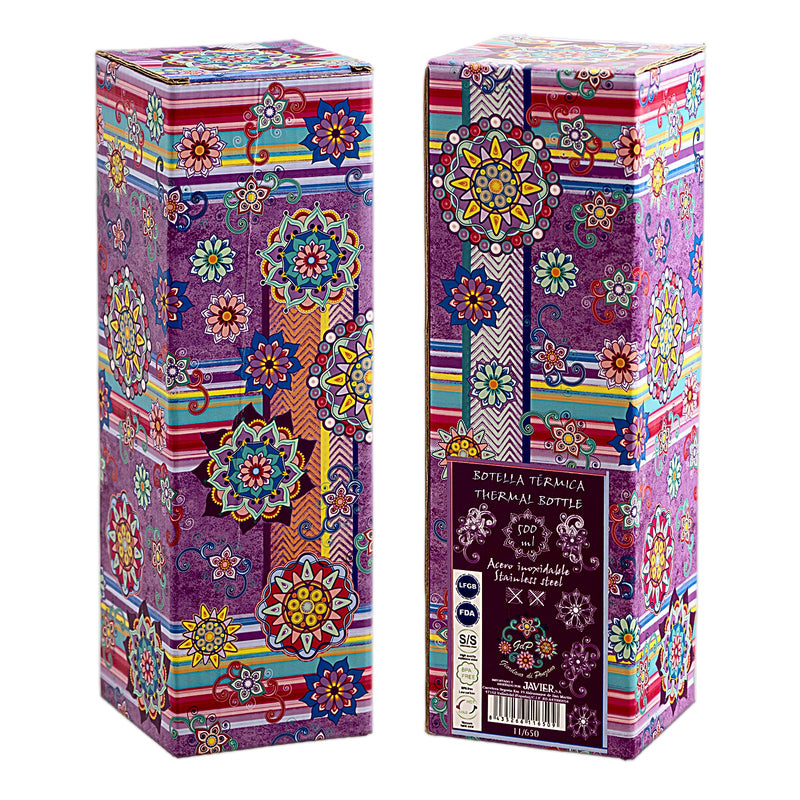 JAVIER - Botella Térmica Reutilizable en Acero Inoxidable, 500 ml, Colección Mandalas