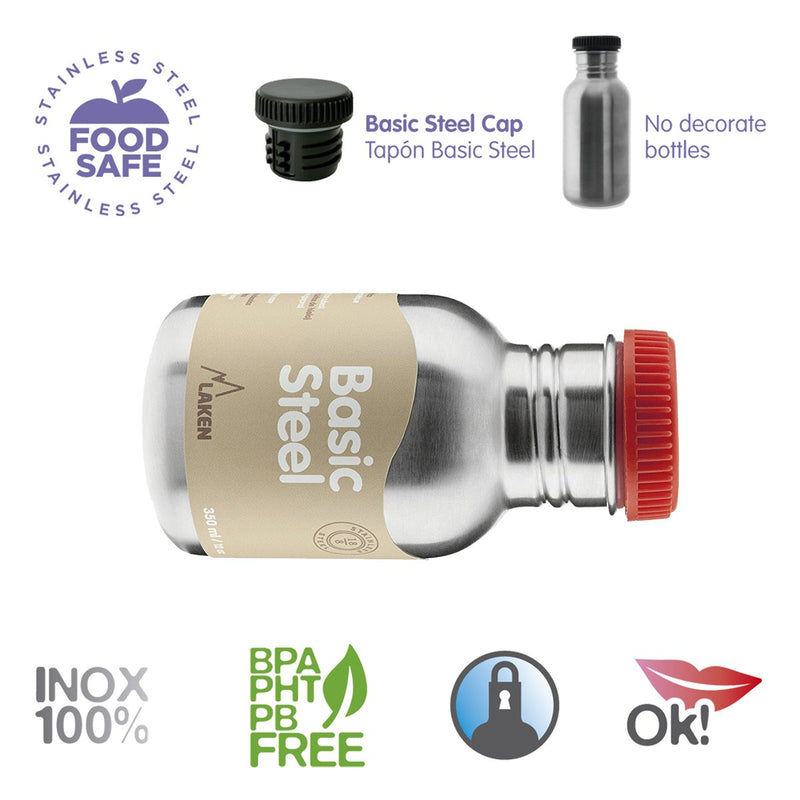 LAKEN Flying Teddys - Botella de Agua Infantil 0.35L en Acero Inoxidable. Rosa