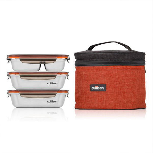 Cuitisan TOGO - Bolsa Térmica con 3 Contenedores en Acero  (2 x 1.1L + 0.7L Partition)