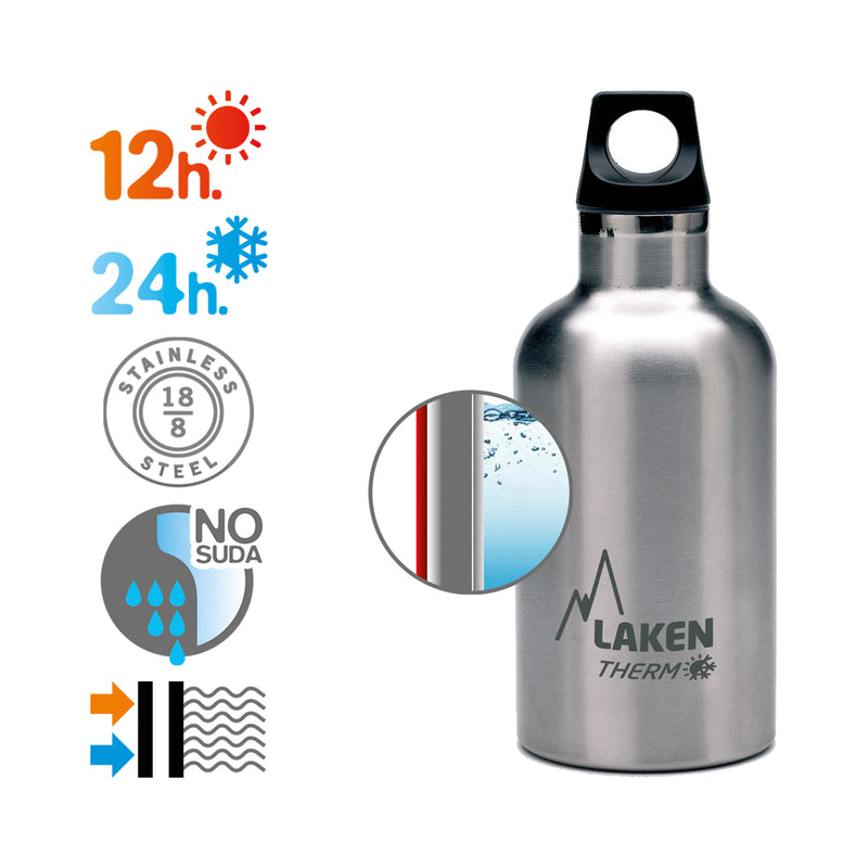 LAKEN Futura - Botella Térmica de Boca Estrecha 0.35L en Acero Inoxidable. Plata