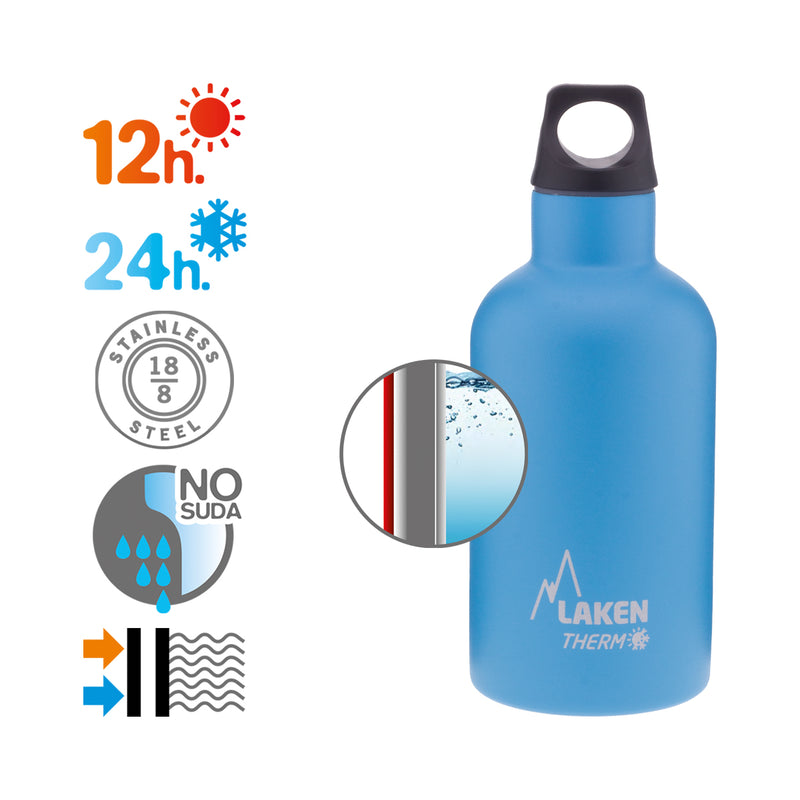 LAKEN Futura - Botella Térmica de Boca Estrecha 0.35L en Acero Inoxidable. Cyan