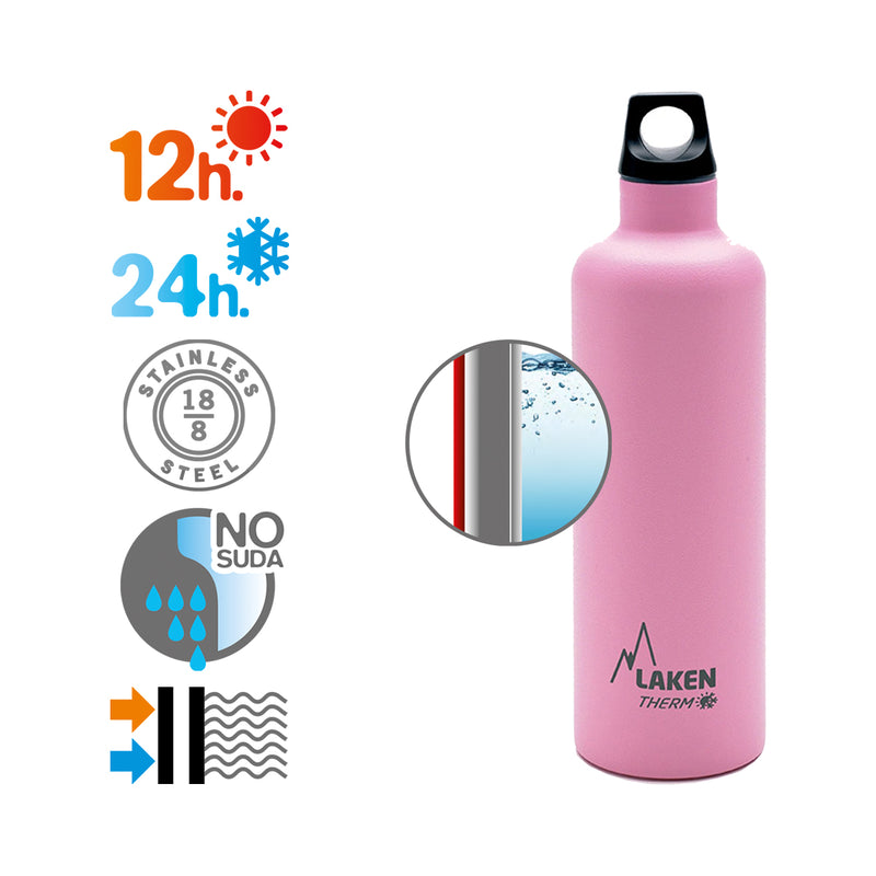 LAKEN Futura - Botella Térmica de Boca Estrecha 0.75L en Acero Inoxidable. Rosa
