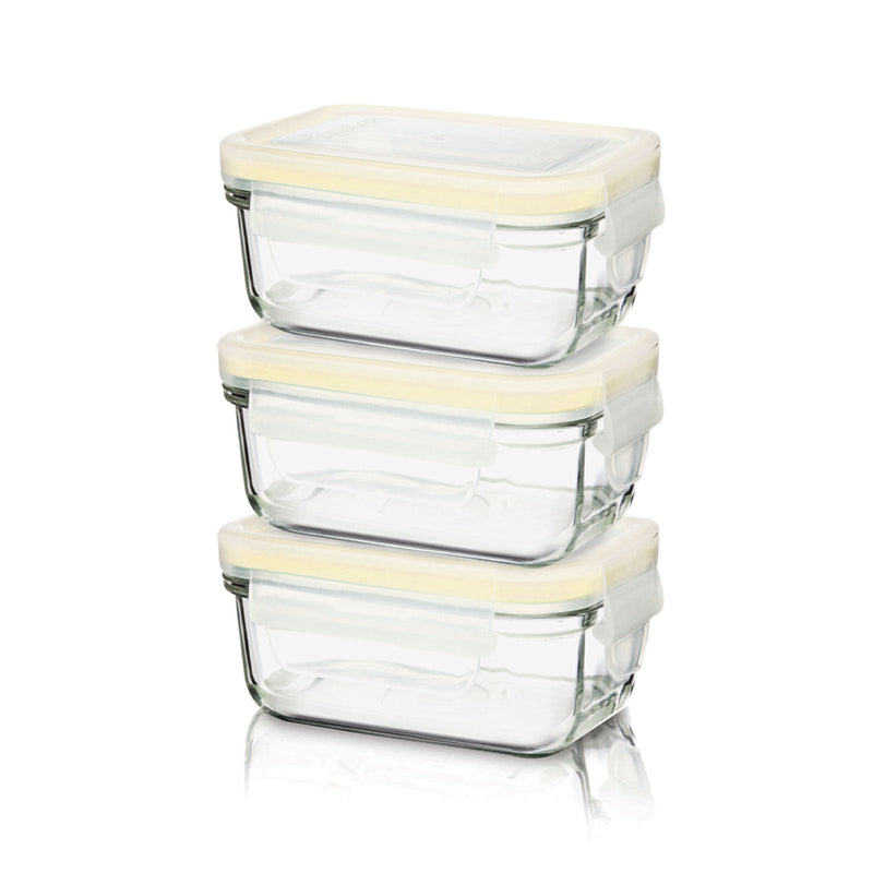 Glasslock Baby - Set de 3 Recipientes Herméticos Rectangulares de 150 ml en Vidrio Templado