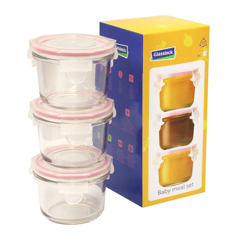 Glasslock Baby - Set de 3 Recipientes Herméticos Redondos de 160 ml en Vidrio Templado